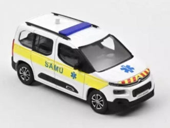 1:43 scale diecast SAMU medical emergency van model car with yellow stripes and blue star