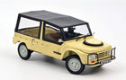 Yellow diecast model car with black roof and detailed interior on white background