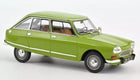 Green diecast model car, 1:18 scale, classic four-door sedan with chrome details