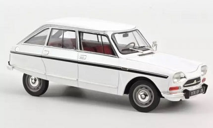 White classic diecast model car with black detailing, 1:18 scale collectible vehicle.