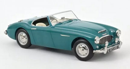 Teal 1:18 scale classic convertible diecast model car with chrome details on white background
