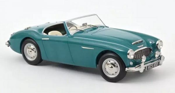 Teal 1:18 scale classic convertible diecast model car with chrome details on white background