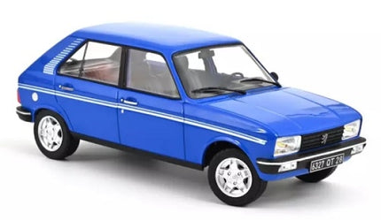 Blue diecast model car 1:18 scale with chrome wheels and realistic detailing