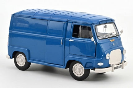 Blue diecast model van in 1:18 scale with detailed exterior on white background