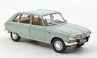 1:18 scale diecast light blue classic car model with detailed interior, four doors, chrome trim