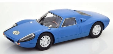 Blue diecast model sports car in 1:18 scale, detailed with white wheels and racing decals