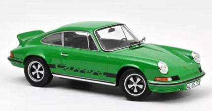 Green diecast Porsche 911 Carrera model car in 1:18 scale with black detailing