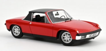 Red 1:18 scale diecast model car with black roof and detailed wheels, classic sports car style