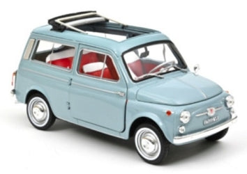 1:18 scale light blue diecast classic car model with open roof and red interior