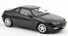 1:18 scale black diecast model sports car with silver rims on white background