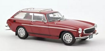 Red diecast classic station wagon model car with silver trim and roof rack, 1:18 scale