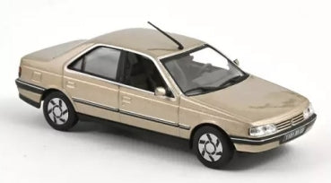 Beige 1:43 scale diecast model car sedan with detailed wheels and black trim