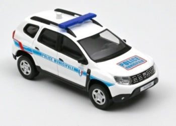 1:43 scale white diecast police SUV model car with blue light bar and detailed markings