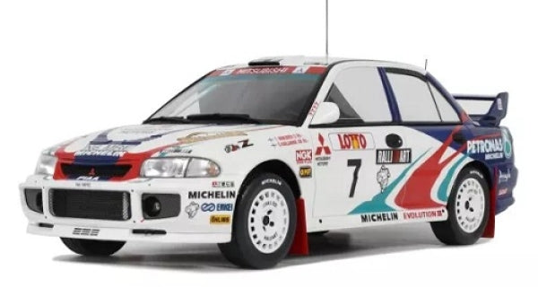 1:18 scale Mitsubishi Lancer Evolution VI rally car diecast model with racing decals