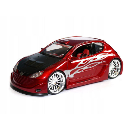 Peugeot 206 Tuning 2011 Metallic Red Welly 1:24 WE22486R Diecast Model with Custom Plates