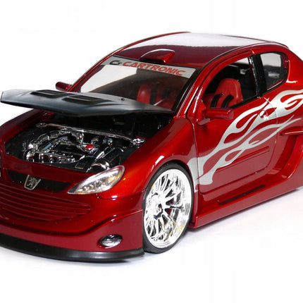 Peugeot 206 Tuning 2011 Metallic Red Welly 1:24 WE22486R Diecast Model with Custom Plates