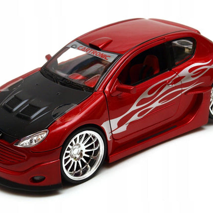 Peugeot 206 Tuning 2011 Metallic Red Welly 1:24 WE22486R Diecast Model with Custom Plates