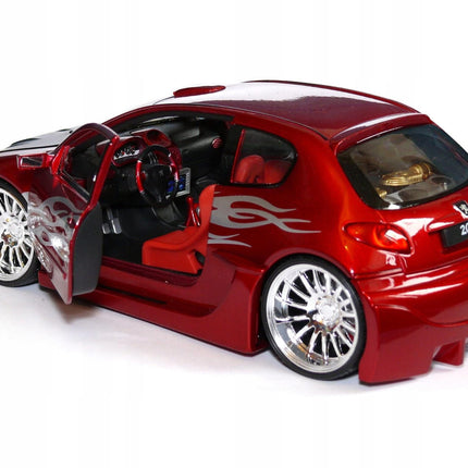 Peugeot 206 Tuning 2011 Metallic Red Welly 1:24 WE22486R Diecast Model with Custom Plates