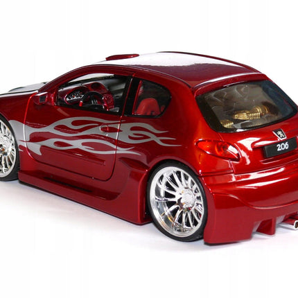Peugeot 206 Tuning 2011 Metallic Red Welly 1:24 WE22486R Diecast Model with Custom Plates