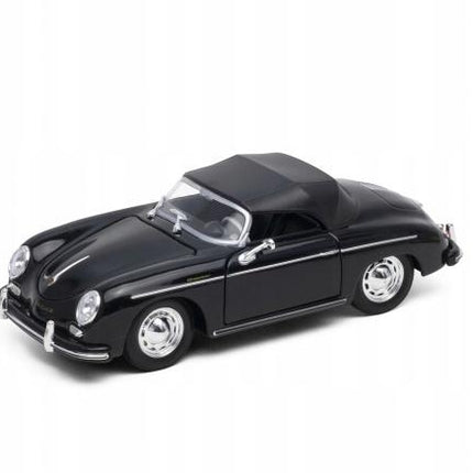 Porsche 356A Speedster 1956 Black with Black Soft Top Welly 1:24 Diecast Model with Custom Plates