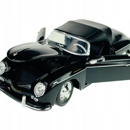 Porsche 356A Speedster 1956 Black with Black Soft Top Welly 1:24 Diecast Model with Custom Plates