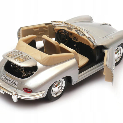 Porsche 356B Silver Welly 1:24 29390 Diecast Model Car Metal Collector Scale Model with Custom Plates