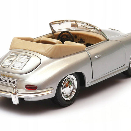 Porsche 356B Silver Welly 1:24 29390 Diecast Model Car Metal Collector Scale Model with Custom Plates