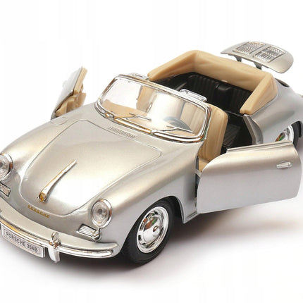 Porsche 356B Silver Welly 1:24 29390 Diecast Model Car Metal Collector Scale Model with Custom Plates
