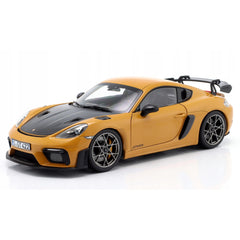 Porsche 718 Cayman GT4 RS Diecast Model, Bahama Yellow, 1:18 Scale w/ Custom Plates