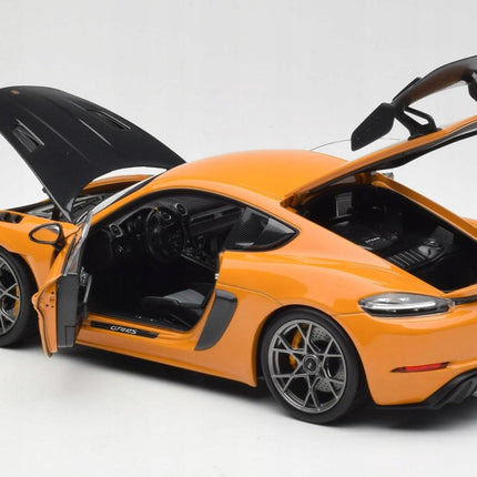 Porsche 718 Cayman GT4 RS Diecast Model, Bahama Yellow, 1:18 Scale w/ Custom Plates