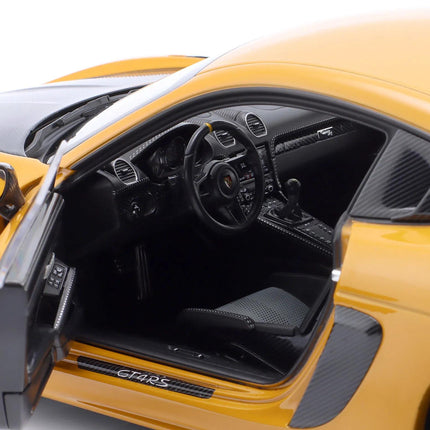 Porsche 718 Cayman GT4 RS Diecast Model, Bahama Yellow, 1:18 Scale w/ Custom Plates
