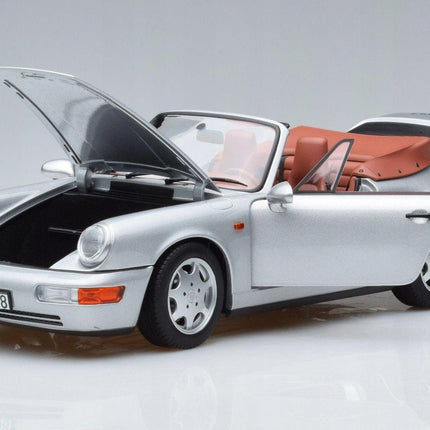 Porsche 911 (964) Carrera 2 Cabriolet 1990 Silver Diecast Model Car with Custom Plates