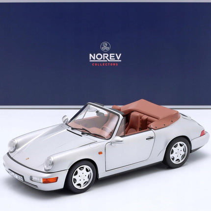 Porsche 911 (964) Carrera 2 Cabriolet 1990 Silver Diecast Model Car with Custom Plates