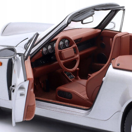 Porsche 911 (964) Carrera 2 Cabriolet 1990 Silver Diecast Model Car with Custom Plates