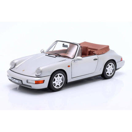 Porsche 911 (964) Carrera 2 Cabriolet 1990 Silver Diecast Model Car with Custom Plates