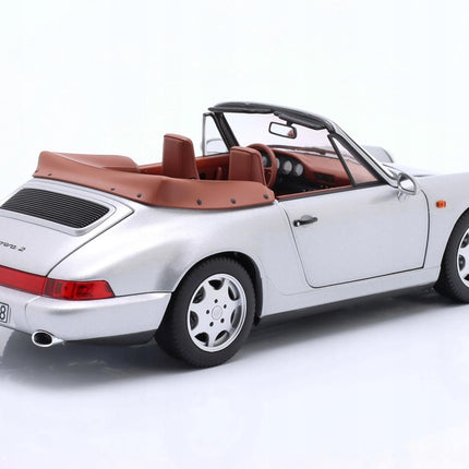 Porsche 911 (964) Carrera 2 Cabriolet 1990 Silver Diecast Model Car with Custom Plates