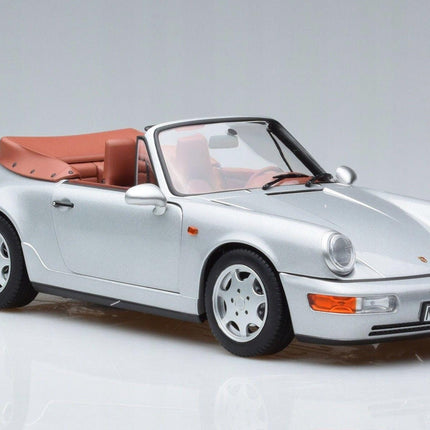Porsche 911 (964) Carrera 2 Cabriolet 1990 Silver Diecast Model Car with Custom Plates