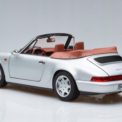 Porsche 911 (964) Carrera 2 Cabriolet 1990 Silver Diecast Model Car with Custom Plates