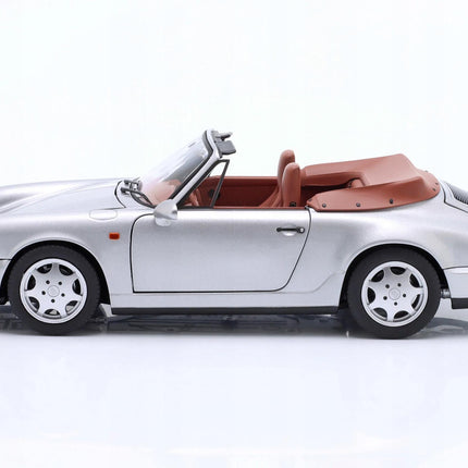Porsche 911 (964) Carrera 2 Cabriolet 1990 Silver Diecast Model Car with Custom Plates