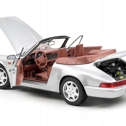 Porsche 911 (964) Carrera 2 Cabriolet 1990 Silver Diecast Model Car with Custom Plates