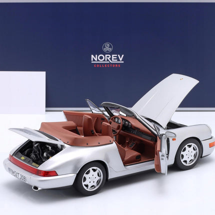 Porsche 911 (964) Carrera 2 Cabriolet 1990 Silver Diecast Model Car with Custom Plates