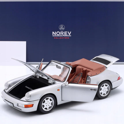 Porsche 911 (964) Carrera 2 Cabriolet 1990 Silver Diecast Model Car with Custom Plates
