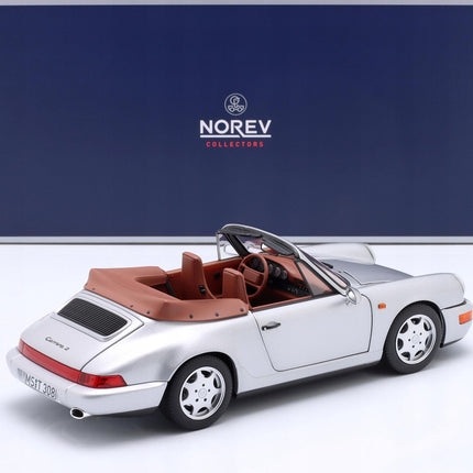 Porsche 911 (964) Carrera 2 Cabriolet 1990 Silver Diecast Model Car with Custom Plates
