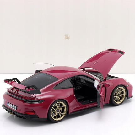 Porsche 911 (992) GT3 Diecast Model Car, Ruby Star Neo 1:18, Custom Plates