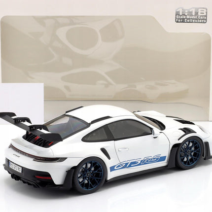 Porsche 911 (992) GT3 RS 2024 White/Blue Stripes Solido 1:18 Diecast Model S1812102