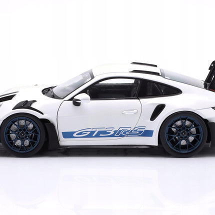 Porsche 911 (992) GT3 RS 2024 White/Blue Stripes Solido 1:18 Diecast Model S1812102