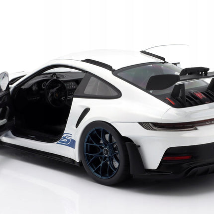 Porsche 911 (992) GT3 RS 2024 White/Blue Stripes Solido 1:18 Diecast Model S1812102