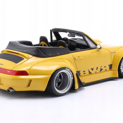 Porsche 911 (993) RWB Spider 2023 Yellow 1:18 Diecast Model with Custom Plates