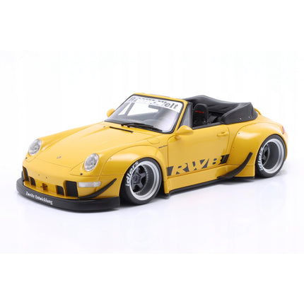 Porsche 911 (993) RWB Spider 2023 Yellow 1:18 Diecast Model with Custom Plates