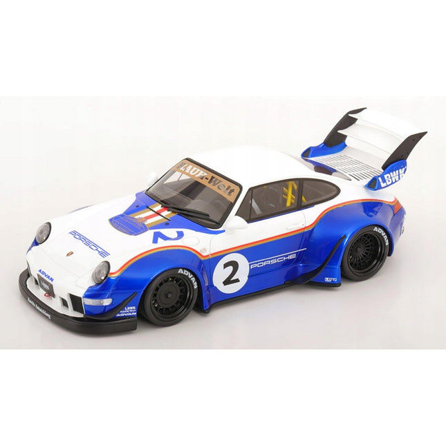 Porsche 911 RWB x LB Walk Rauh-Welt 2023 #2 1:18 GT Spirit Blue White Resin Model Custom Plates